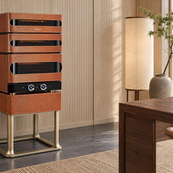 Afidano L3 leather cigar humidor cabinet with built-in climate control in a pale ash-panelled study