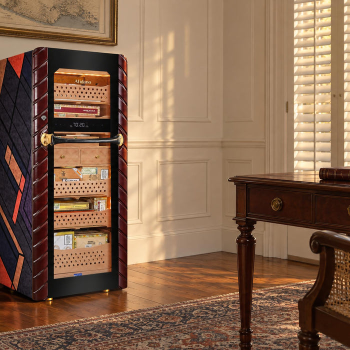 Afidano C5 temperature-controlled cigar humidor cabinet in a Charleston study on a warm summer evening