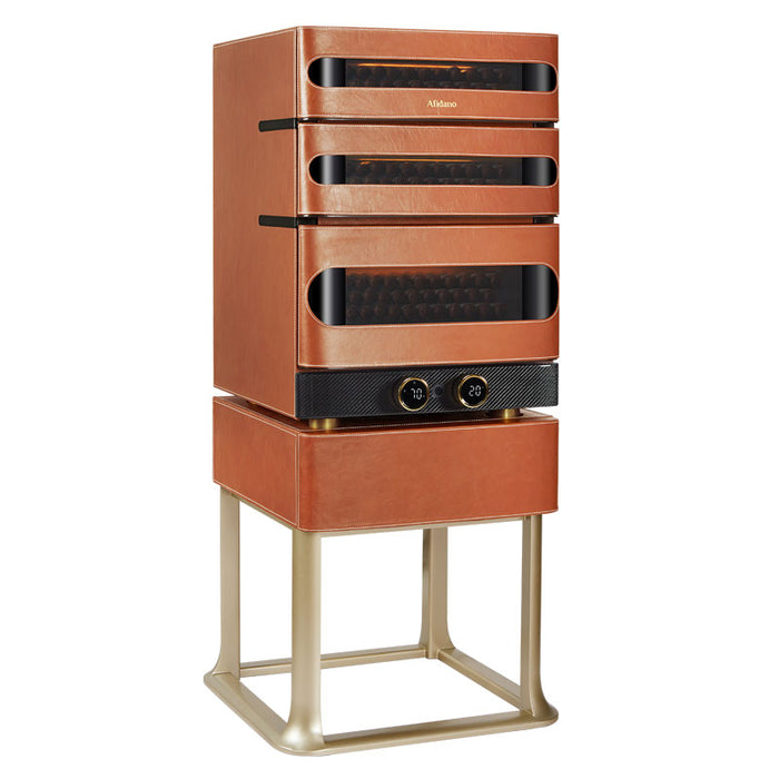 Afidano 250 Ct Cigar Humidor, Temperature and Humidity Control with Classic Leather and Spanish Cedar Drawers