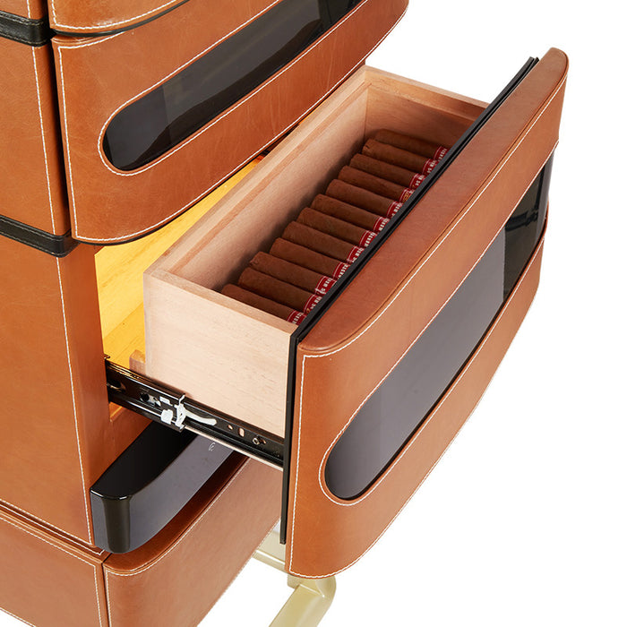 Afidano 250 Ct Cigar Humidor, Temperature and Humidity Control with Classic Leather and Spanish Cedar Drawers