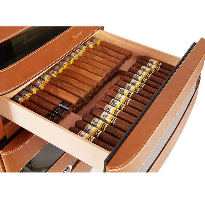 Afidano 250 Ct Cigar Humidor, Temperature and Humidity Control with Classic Leather and Spanish Cedar Drawers