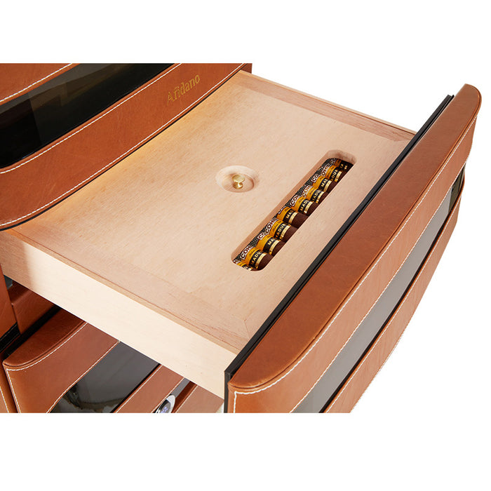 Afidano 250 Ct Cigar Humidor, Temperature and Humidity Control with Classic Leather and Spanish Cedar Drawers