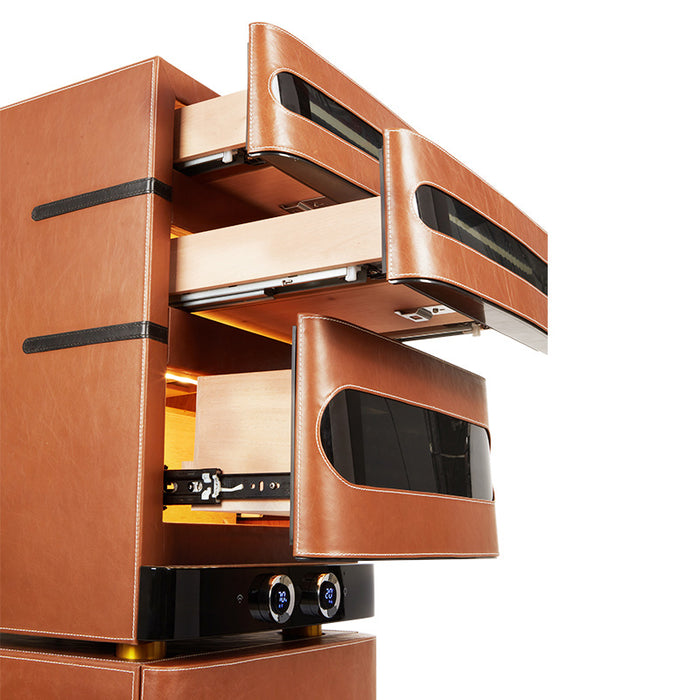 Afidano 250 Ct Cigar Humidor, Temperature and Humidity Control with Classic Leather and Spanish Cedar Drawers