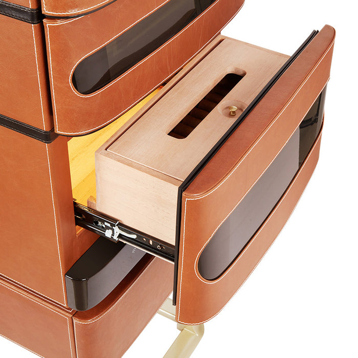 Afidano 250 Ct Cigar Humidor, Temperature and Humidity Control with Classic Leather and Spanish Cedar Drawers