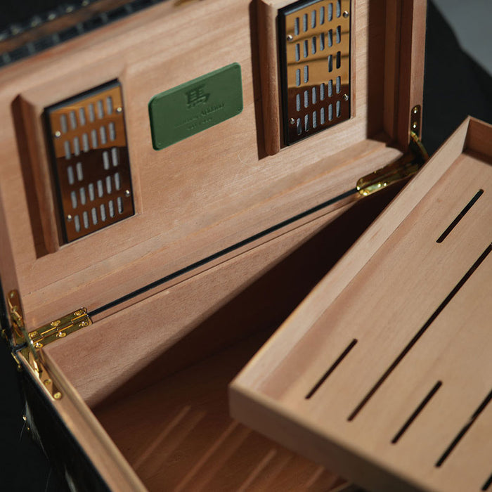 Afidano Year of the Horse Cigar Humidor – Genuine Horsehair, Alligator Belly Leather Trim, Spanish Cedar, Built-in Hydration Compartments