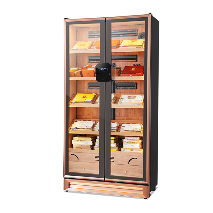 Afidano Double-Door Cigar Humidor, 3000 Cigar Capacity with Fingerprint Lock & LED Lighting