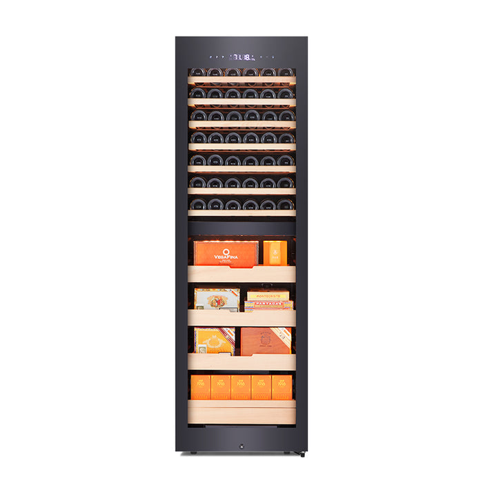 Afidano 42 Bottle & 1250 Cigar Dual Zone Combo Cabinet, Spanish Cedar Shelves & Glass Door Display