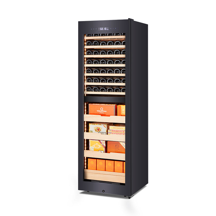 Afidano 42 Bottle & 1250 Cigar Dual Zone Combo Cabinet, Spanish Cedar Shelves & Glass Door Display