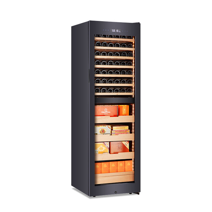 Afidano 42 Bottle & 1250 Cigar Dual Zone Combo Cabinet, Spanish Cedar Shelves & Glass Door Display
